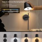 wireless wall lamps 2 pack, led lamps with rechargeable battery, stepless dimmable with remote control