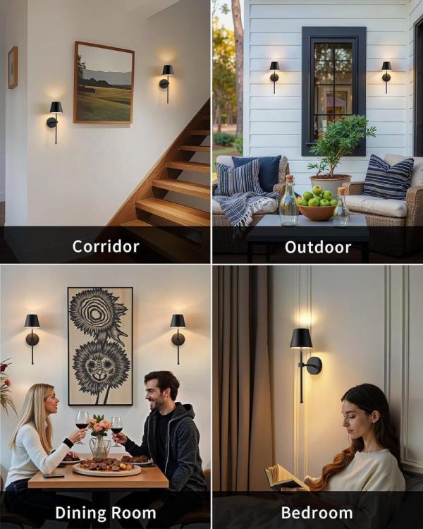 wireless wall lamps 2 pack, led lamps with rechargeable battery, stepless dimmable with remote control