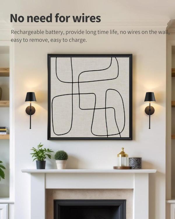 wireless wall lamps 2 pack, led lamps with rechargeable battery, stepless dimmable with remote control