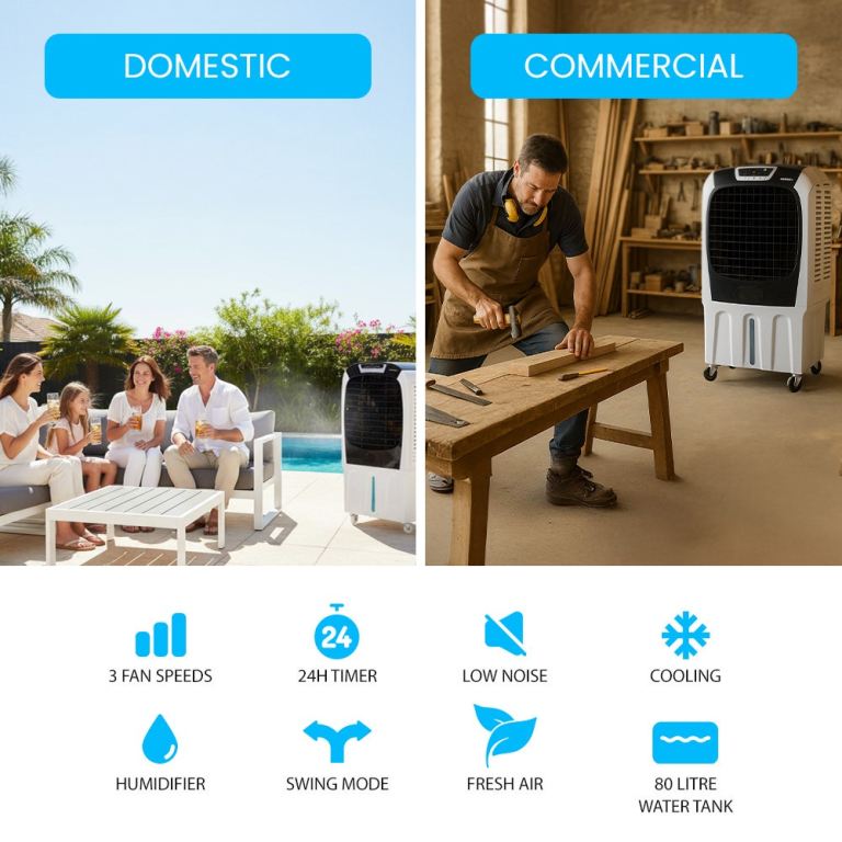 polycool 450w 80l evaporative air cooler, commercial grade, remote control, fan polycool 450w 80l evaporative air cooler, commercial grade, remote control, fan