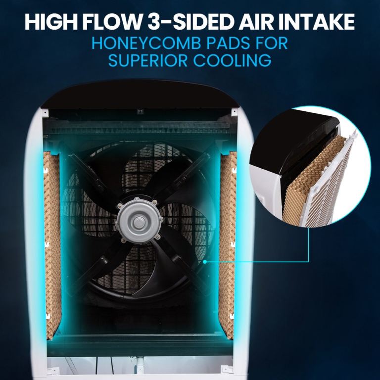 polycool 450w 80l evaporative air cooler, commercial grade, remote control, fan polycool 450w 80l evaporative air cooler, commercial grade, remote control, fan