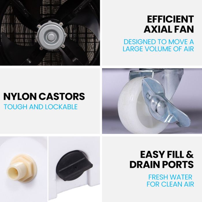 polycool 450w 80l evaporative air cooler, commercial grade, remote control, fan polycool 450w 80l evaporative air cooler, commercial grade, remote control, fan