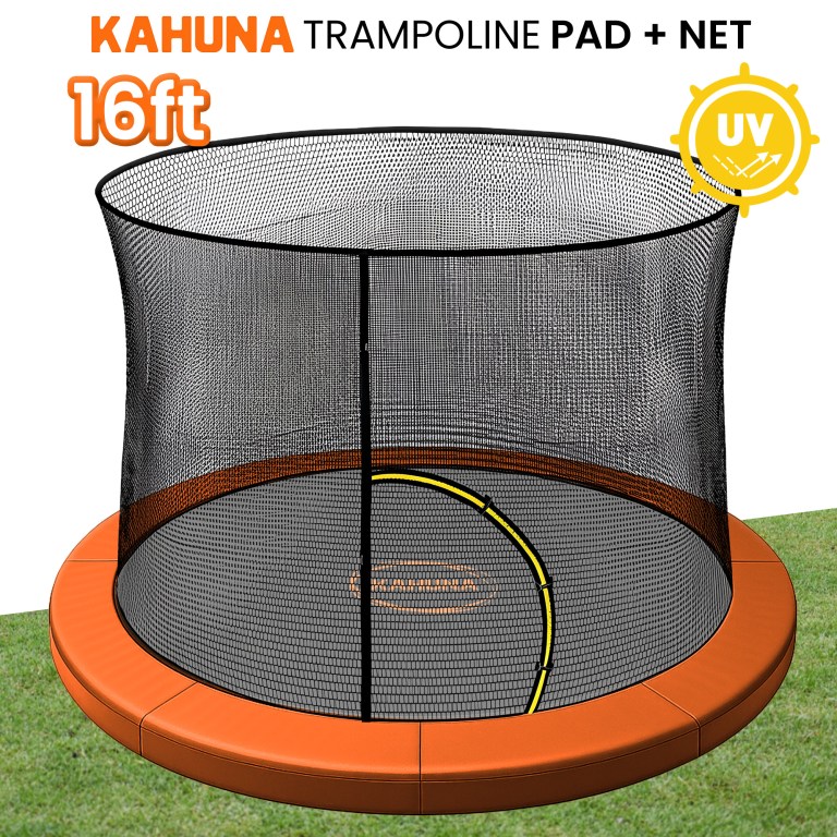 kahuna 16ft trampoline pad and net orange
