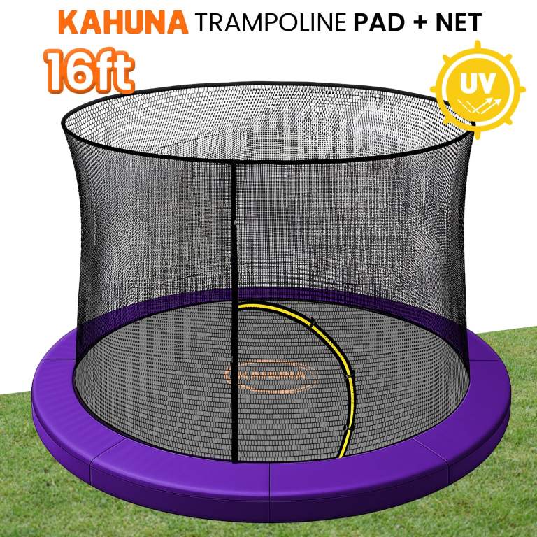 kahuna 16ft trampoline pad and net purple