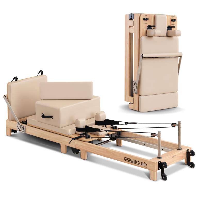 powertrain selina pilates reformer machine wooden folding multifunctional home gym equipment with jumpboard & sitting box oak beige powertrain selina pilates reformer machine wooden folding multifunctional home gym equipment with jumpboard & sitting box oak beige