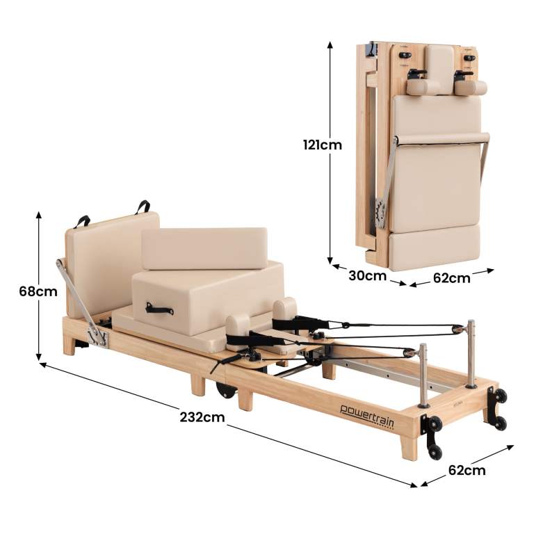 powertrain selina pilates reformer machine wooden folding multifunctional home gym equipment with jumpboard & sitting box oak beige powertrain selina pilates reformer machine wooden folding multifunctional home gym equipment with jumpboard & sitting box oak beige