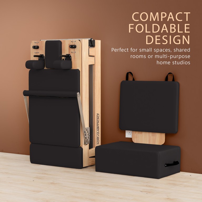 powertrain selina pilates reformer machine wooden folding multifunctional home gym equipment with jumpboard & sitting box oak black powertrain selina pilates reformer machine wooden folding multifunctional home gym equipment with jumpboard & sitting box oak black
