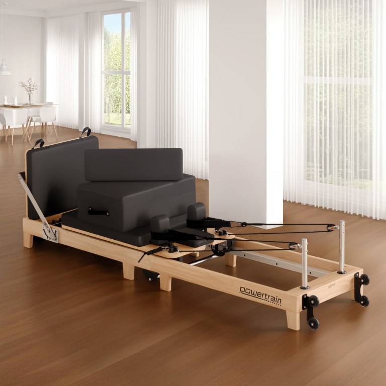 powertrain selina pilates reformer machine wooden folding multifunctional home gym equipment with jumpboard & sitting box oak black powertrain selina pilates reformer machine wooden folding multifunctional home gym equipment with jumpboard & sitting box oak black