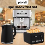 pronti breakfast set with 1.6l coffee machine, silver noir toaster & kettle pronti breakfast set with 1.6l coffee machine, silver noir toaster & kettle