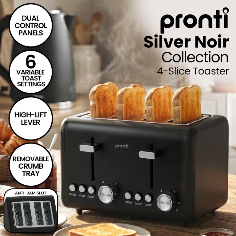 pronti breakfast set with 1.25l coffee machine, silver noir toaster & kettle pronti breakfast set with 1.25l coffee machine, silver noir toaster & kettle