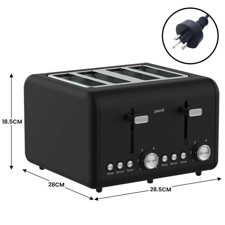 pronti silver noir collection 4 slice toaster with dual controls