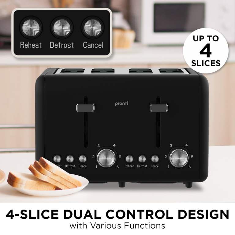 pronti silver noir collection 4 slice toaster with dual controls