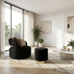 interior ave roma round velvet ottoman / footstool – black