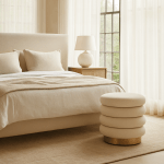 interior ave roma round tweed ottoman / footstool – light grey