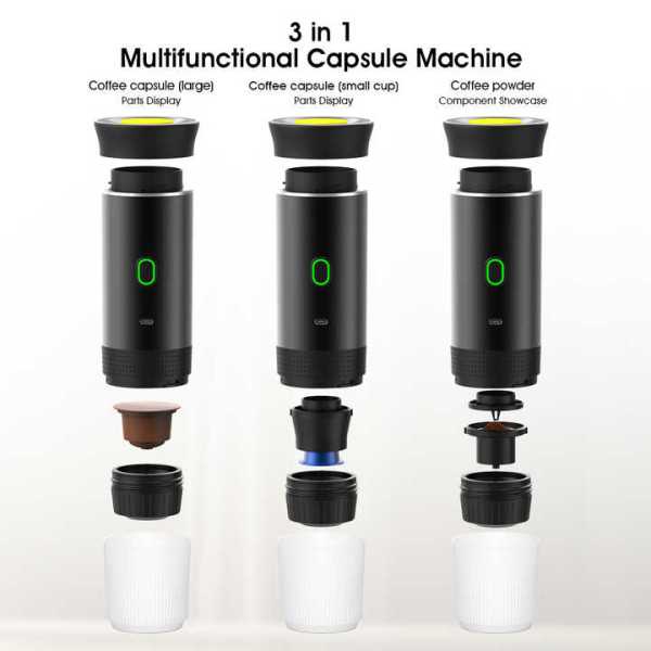 metallic silver portable espresso coffee machine universal 3 in 1 capsule, coffee powder, and espresso maker