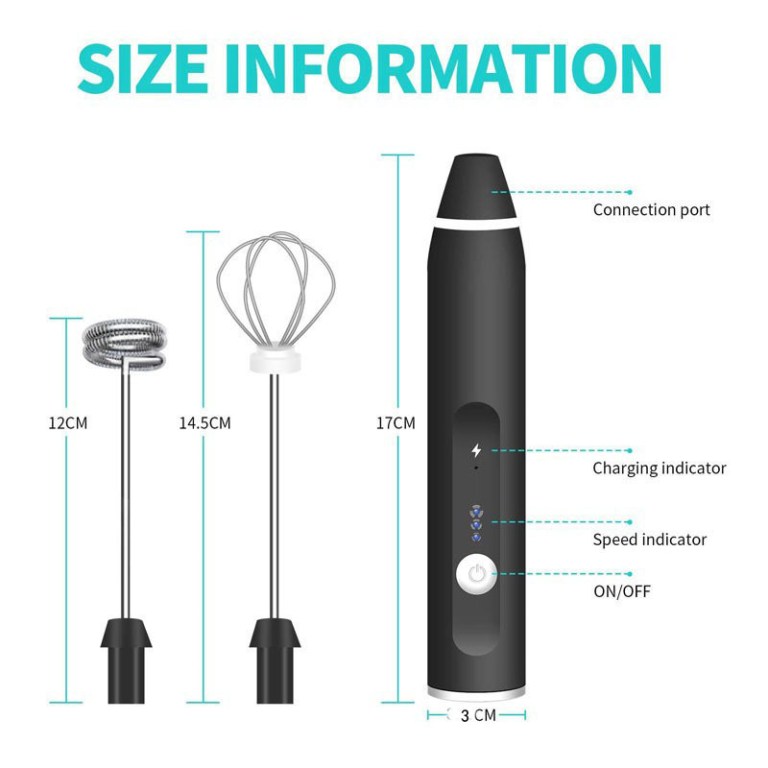 black 304 stainless steel 3 speed handheld electric milk frother, egg beater, paint mixer, and milk powder blender
