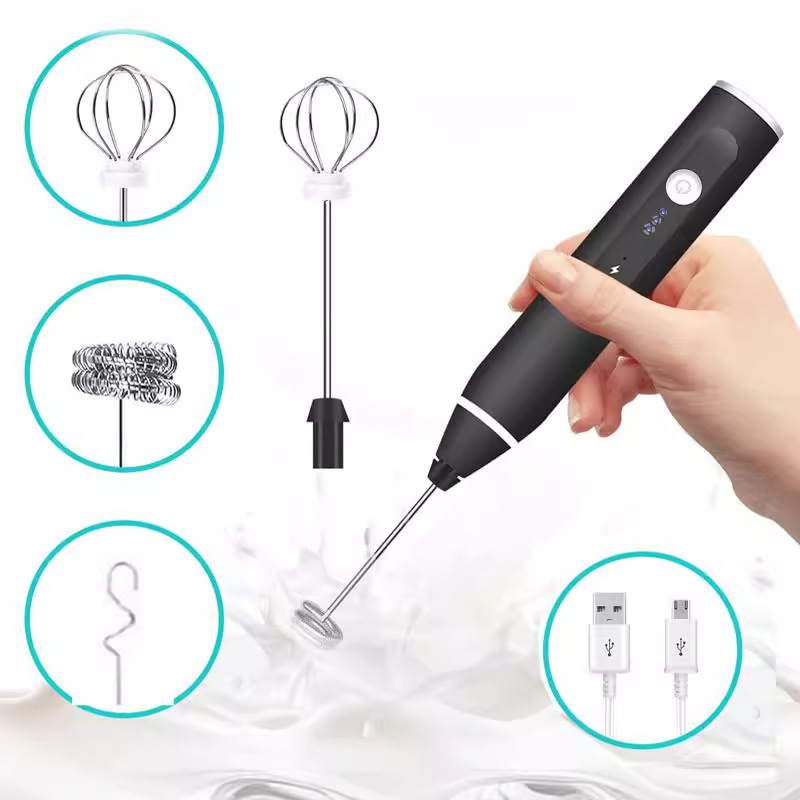 black 304 stainless steel 3 speed handheld electric milk frother, egg beater, paint mixer, and milk powder blender