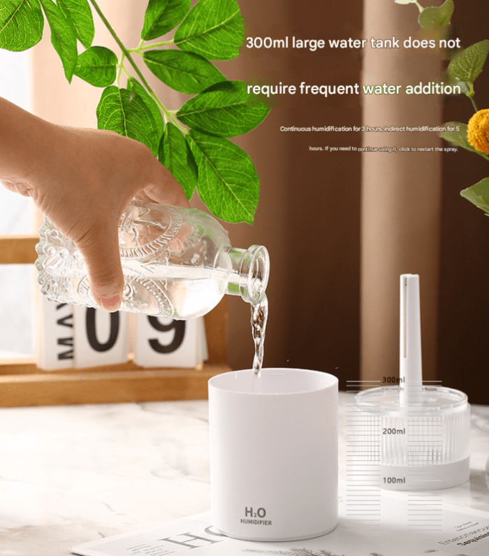 2 piece white mini desktop humidifier portable mist maker for home and car use