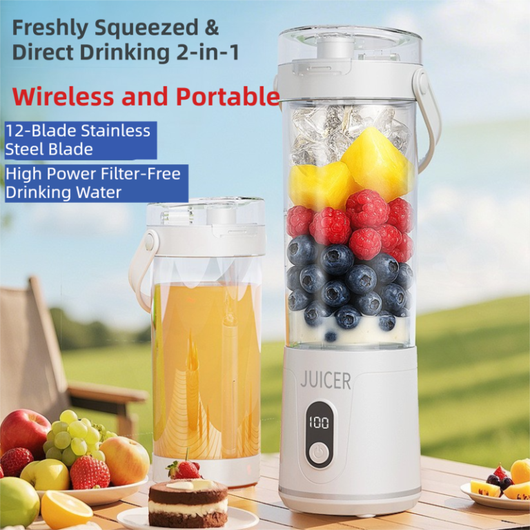 white portable 600ml wireless juicer blender with 12 leaf blades 20,000 rpm high speed smoothie maker & self cleaning personal blender for travel and home