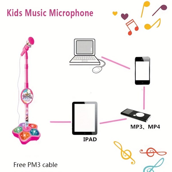 kids black karaoke microphone & adjustable stand toy portable singing machine educational musical toy, connects to smartphones for mp3 music playback kids black karaoke microphone & adjustable stand toy portable singing machine educational musical toy, connects to smartphones for mp3 music playback