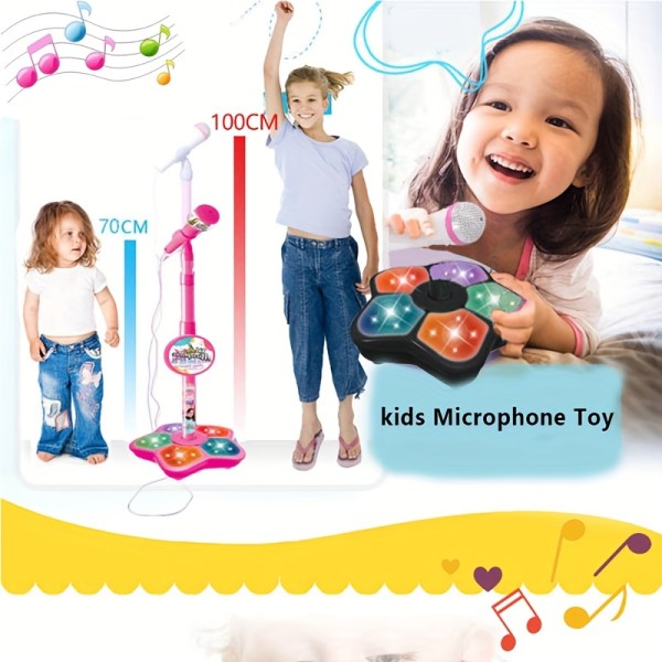 kids black karaoke microphone & adjustable stand toy portable singing machine educational musical toy, connects to smartphones for mp3 music playback kids black karaoke microphone & adjustable stand toy portable singing machine educational musical toy, connects to smartphones for mp3 music playback
