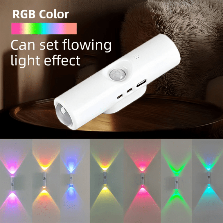 2 pcs smart motion sensor atmosphere night light(rgb color) usb rechargeable projection wall lamp, high end minimalist design for home decor