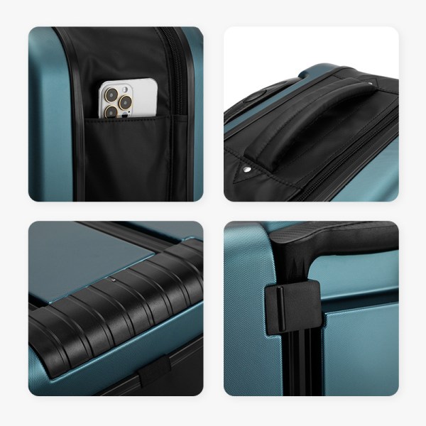 blue 20 inch foldable carry on suitcase ultra lightweight 2.1kg hard shell luggage with 360 spinner wheels and combination lock for australian travel