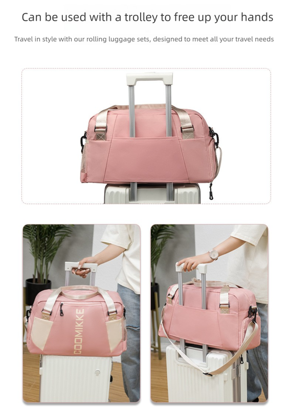 large travel duffle bag gym sports weekender with shoe compartment wet pocket lightweight carry on luggage bag (pink)