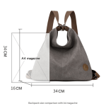 grey versatile 3 in 1 canvas backpack and shoulder bag large capacity handbag for women ideal for travel school and everyday use