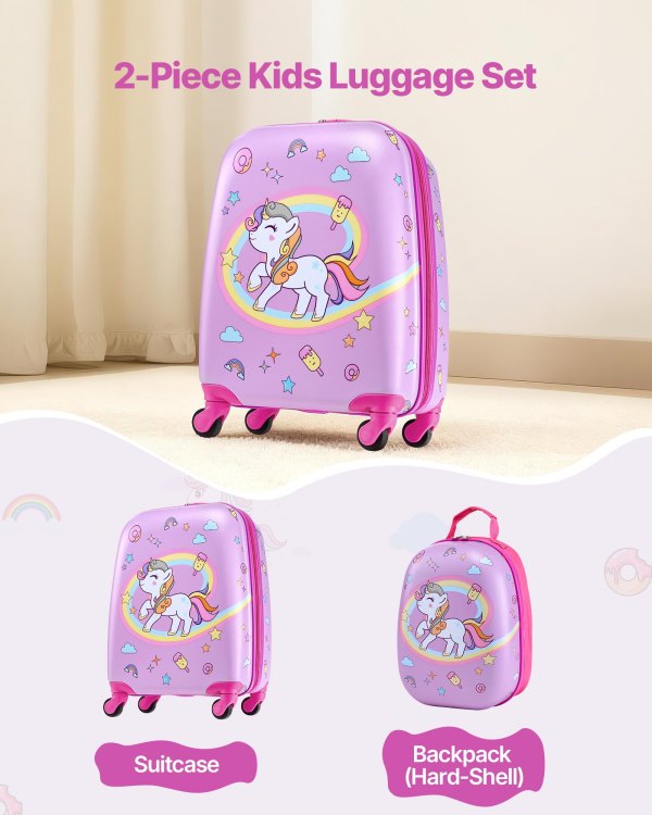 vevor kids luggage set, 2 piece, 45.7 cm hardside rolling wheels suitcase with hard shell backpack, unicorn kids carry on luggage set, holiday birthday present for girls & boys, airline approved vevor kids luggage set, 2 piece, 45.7 cm hardside rolling wheels suitcase with hard shell backpack, unicorn kids carry on luggage set, holiday birthday present for girls & boys, airline approved