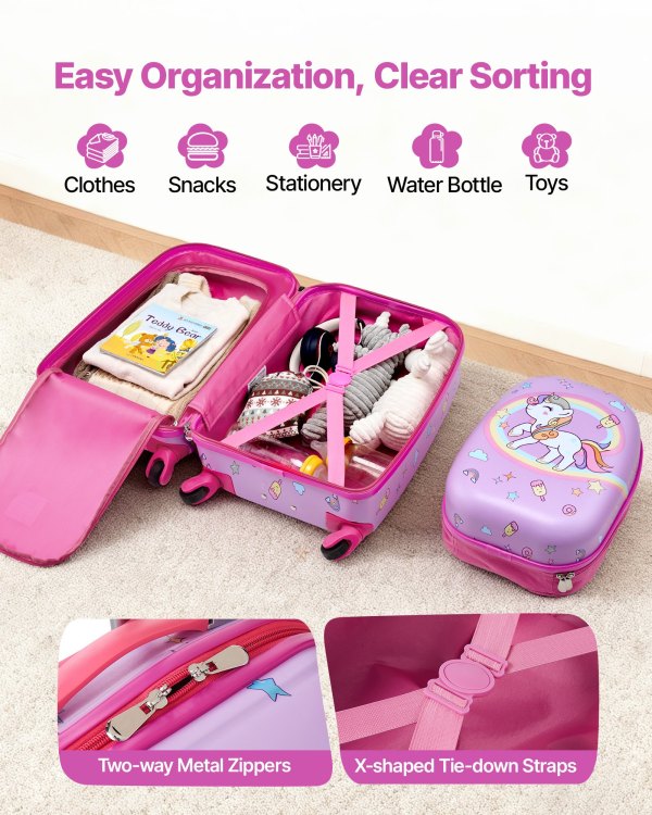 vevor kids luggage set, 2 piece, 45.7 cm hardside rolling wheels suitcase with hard shell backpack, unicorn kids carry on luggage set, holiday birthday present for girls & boys, airline approved vevor kids luggage set, 2 piece, 45.7 cm hardside rolling wheels suitcase with hard shell backpack, unicorn kids carry on luggage set, holiday birthday present for girls & boys, airline approved