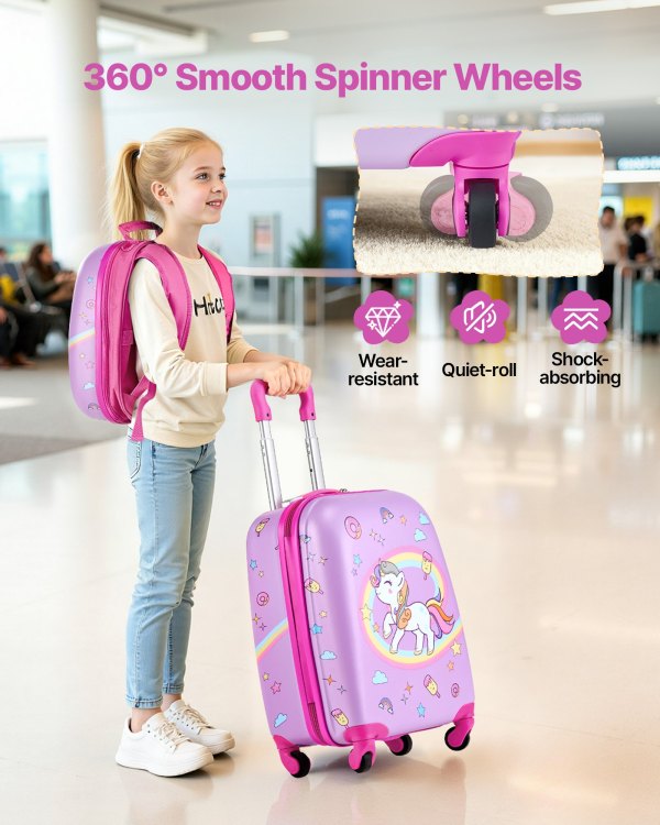 vevor kids luggage set, 2 piece, 45.7 cm hardside rolling wheels suitcase with hard shell backpack, unicorn kids carry on luggage set, holiday birthday present for girls & boys, airline approved vevor kids luggage set, 2 piece, 45.7 cm hardside rolling wheels suitcase with hard shell backpack, unicorn kids carry on luggage set, holiday birthday present for girls & boys, airline approved