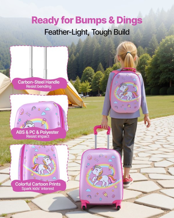 vevor kids luggage set, 2 piece, 45.7 cm hardside rolling wheels suitcase with hard shell backpack, unicorn kids carry on luggage set, holiday birthday present for girls & boys, airline approved vevor kids luggage set, 2 piece, 45.7 cm hardside rolling wheels suitcase with hard shell backpack, unicorn kids carry on luggage set, holiday birthday present for girls & boys, airline approved