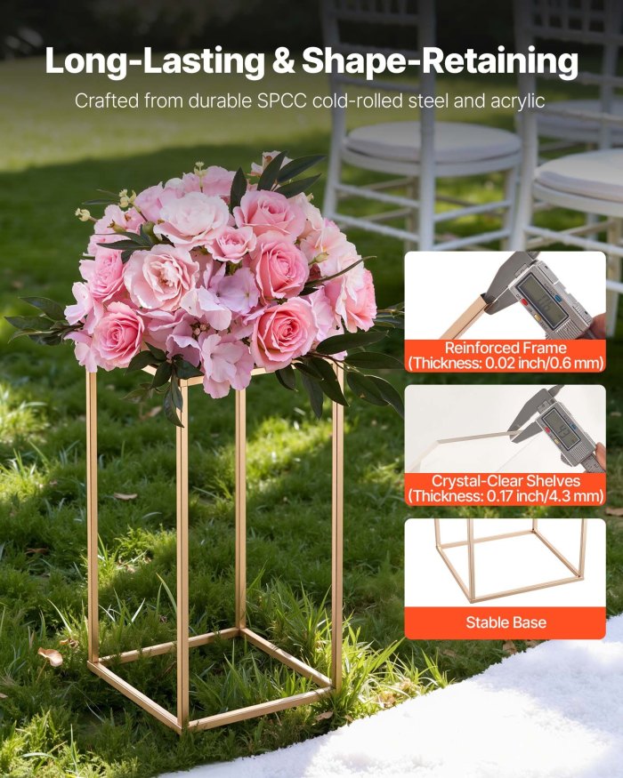 vevor wedding flower stand, 10pcs 40cm column flower stand, floral stands with acrylic laminate, gold rectangular floral display rack for wedding, party, birthday, home, gold centerpiece stands vevor wedding flower stand, 10pcs 40cm column flower stand, floral stands with acrylic laminate, gold rectangular floral display rack for wedding, party, birthday, home, gold centerpiece stands