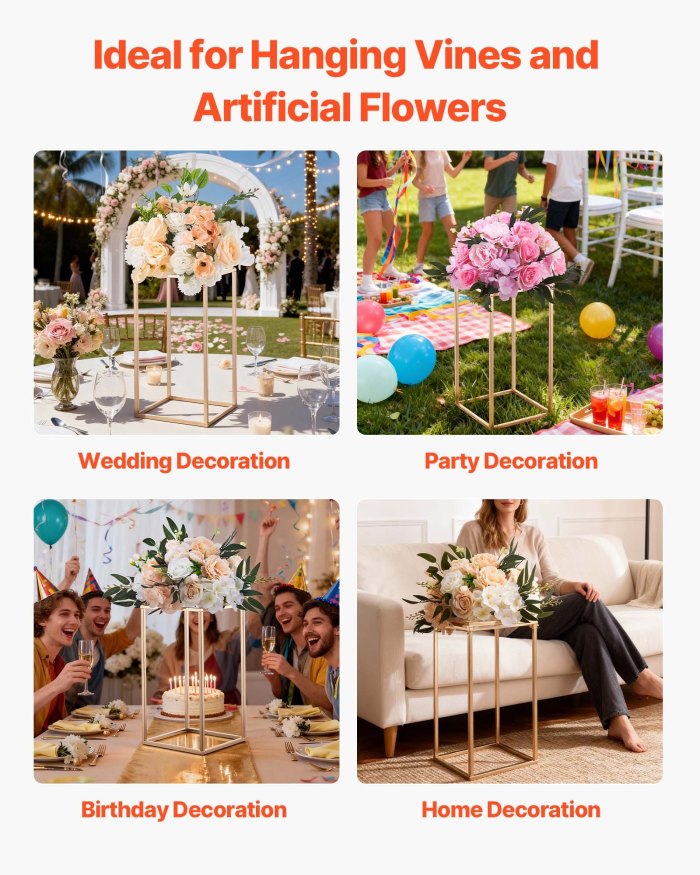vevor wedding flower stand, 10pcs 40cm column flower stand, floral stands with acrylic laminate, gold rectangular floral display rack for wedding, party, birthday, home, gold centerpiece stands vevor wedding flower stand, 10pcs 40cm column flower stand, floral stands with acrylic laminate, gold rectangular floral display rack for wedding, party, birthday, home, gold centerpiece stands