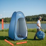 vevor pop up shower tent, instant portable privacy tent changing room with hanging bag, ground stakes, ropes, carry bag, 190t polyester with silver coating, quick setup, for camping, beach, fishing