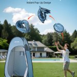 vevor pop up shower tent, instant portable privacy tent changing room with hanging bag, ground stakes, ropes, carry bag, 190t polyester with silver coating, quick setup, for camping, beach, fishing