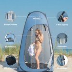 vevor pop up shower tent, instant portable privacy tent changing room with hanging bag, ground stakes, ropes, carry bag, 190t polyester with silver coating, quick setup, for camping, beach, fishing