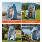 vevor pop up shower tent, instant portable privacy tent changing room with hanging bag, ground stakes, ropes, carry bag, 190t polyester with silver coating, quick setup, for camping, beach, fishing