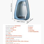 vevor pop up shower tent, instant portable privacy tent changing room with hanging bag, ground stakes, ropes, carry bag, 190t polyester with silver coating, quick setup, for camping, beach, fishing