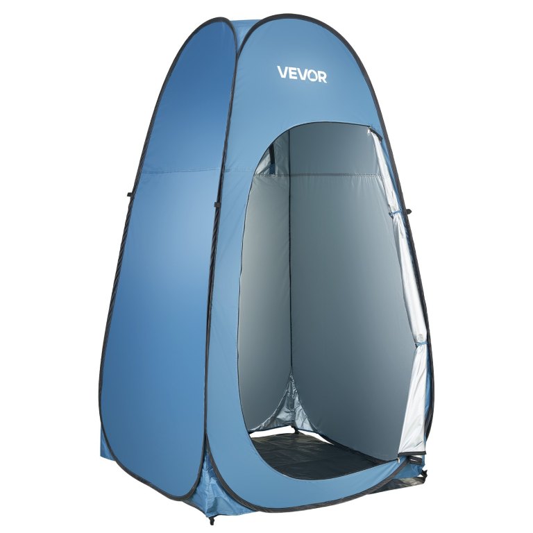 vevor pop up shower tent, instant portable privacy tent changing room with hanging bag, ground stakes, ropes, carry bag, 190t polyester with silver coating, quick setup, for camping, beach, fishing