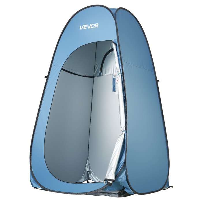 vevor pop up shower tent, instant portable privacy tent changing room with hanging bag, ground stakes, ropes, carry bag, 190t polyester with silver coating, quick setup, for camping, beach, fishing