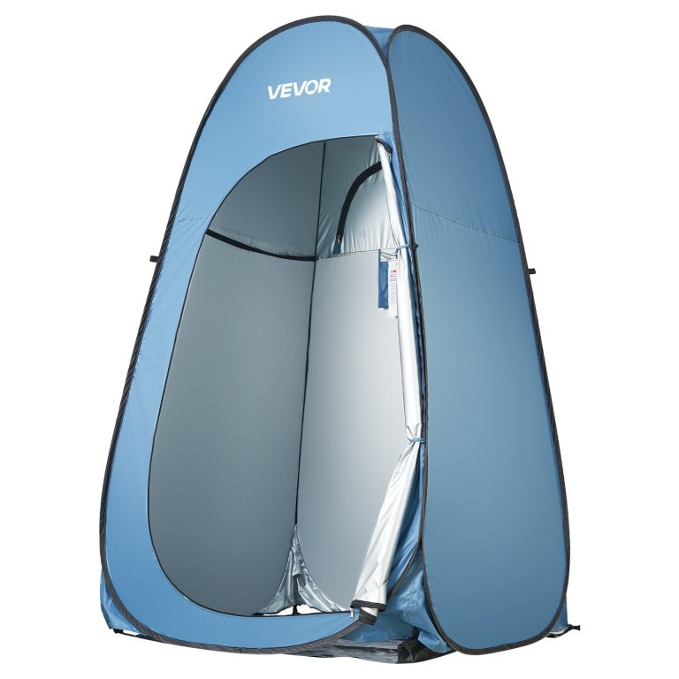 vevor pop up shower tent, instant portable privacy tent changing room with hanging bag, ground stakes, ropes, carry bag, 190t polyester with silver coating, quick setup, for camping, beach, fishing