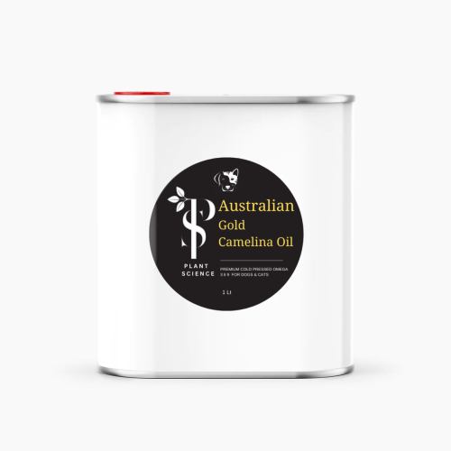 camelinaoildogscats.jpg Can of Australian Gold Camelina Oil, 1 litre.