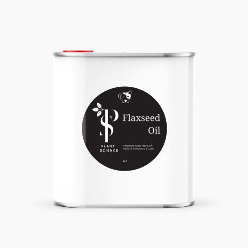 flaxseedoildogscats.jpg Flaxseed oil tin for pet health, 1 litre