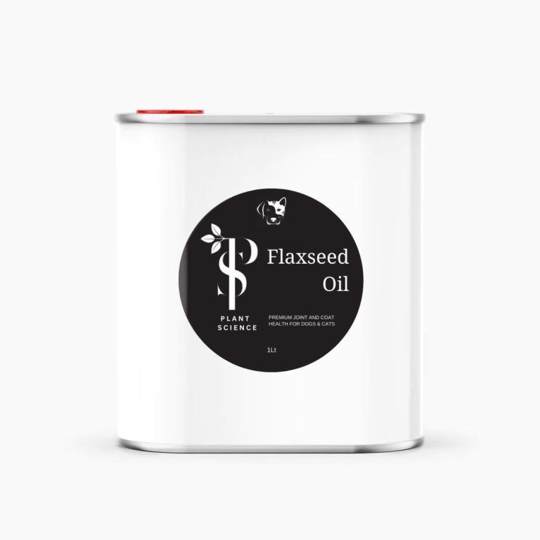 flaxseedoildogscats.jpg Flaxseed oil tin for pet health, 1 litre