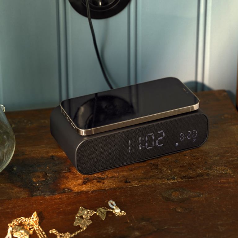 kreafunk wakie alarm clock qi charger + bluetooth black