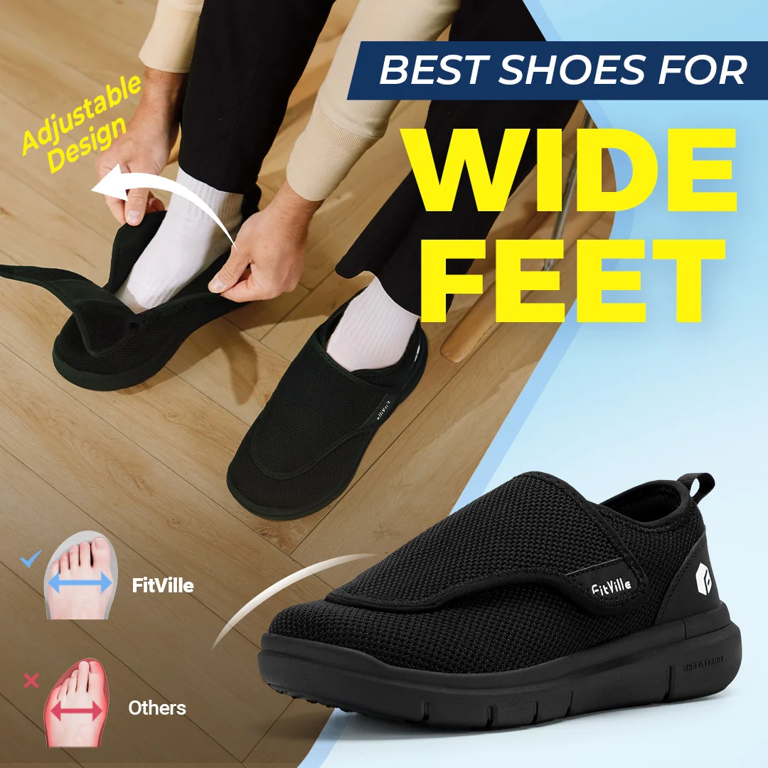 FitVille Extra Wide Men\'s Diabetic Shoes for Elder Orthopedics Feet Swollen Adjustable Walking Shoe Elderly Foot Pain Relief 5