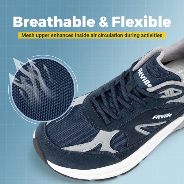 FitVille Newest Walking Shoes for Men Wide Width Sneakers with Arch Support for Flat Feet Heel Pain Relief Plantar Fasciitis 5