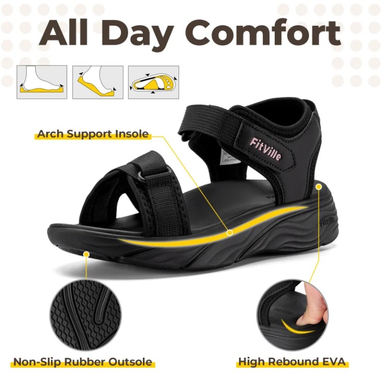 FitVille Wide Women\'S Platform Sandals Summer Walking Sandals For Women With Adjustable Closures With Arch Support & Cushioning 5